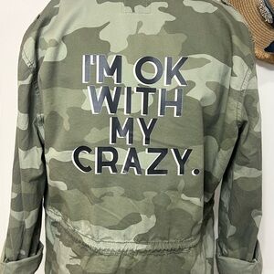 Mudd Green Camouflage Jacket with Bold Back Text